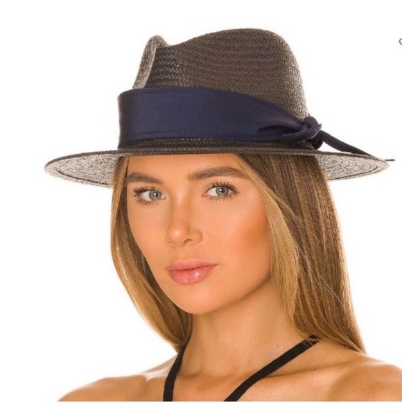 RAG & BONE Womens Packable Straw Fedora Bandana Hat Black - Picture 1 of 7